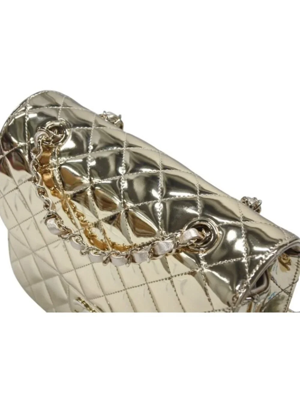 Chanel Quilted Patent Leather Chain Backpack Gold Random Plate